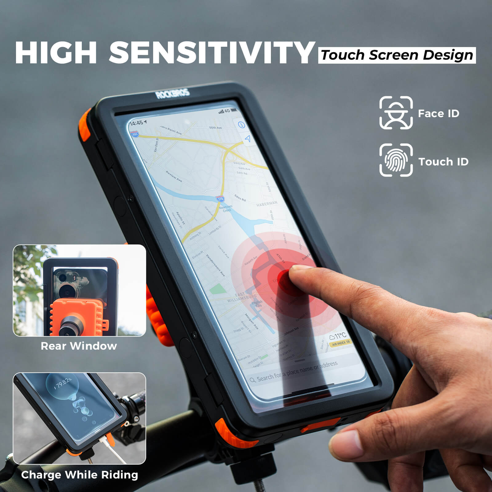 rockbros waterproof magnetic bike phone mount for cycling.
#options_handlebar