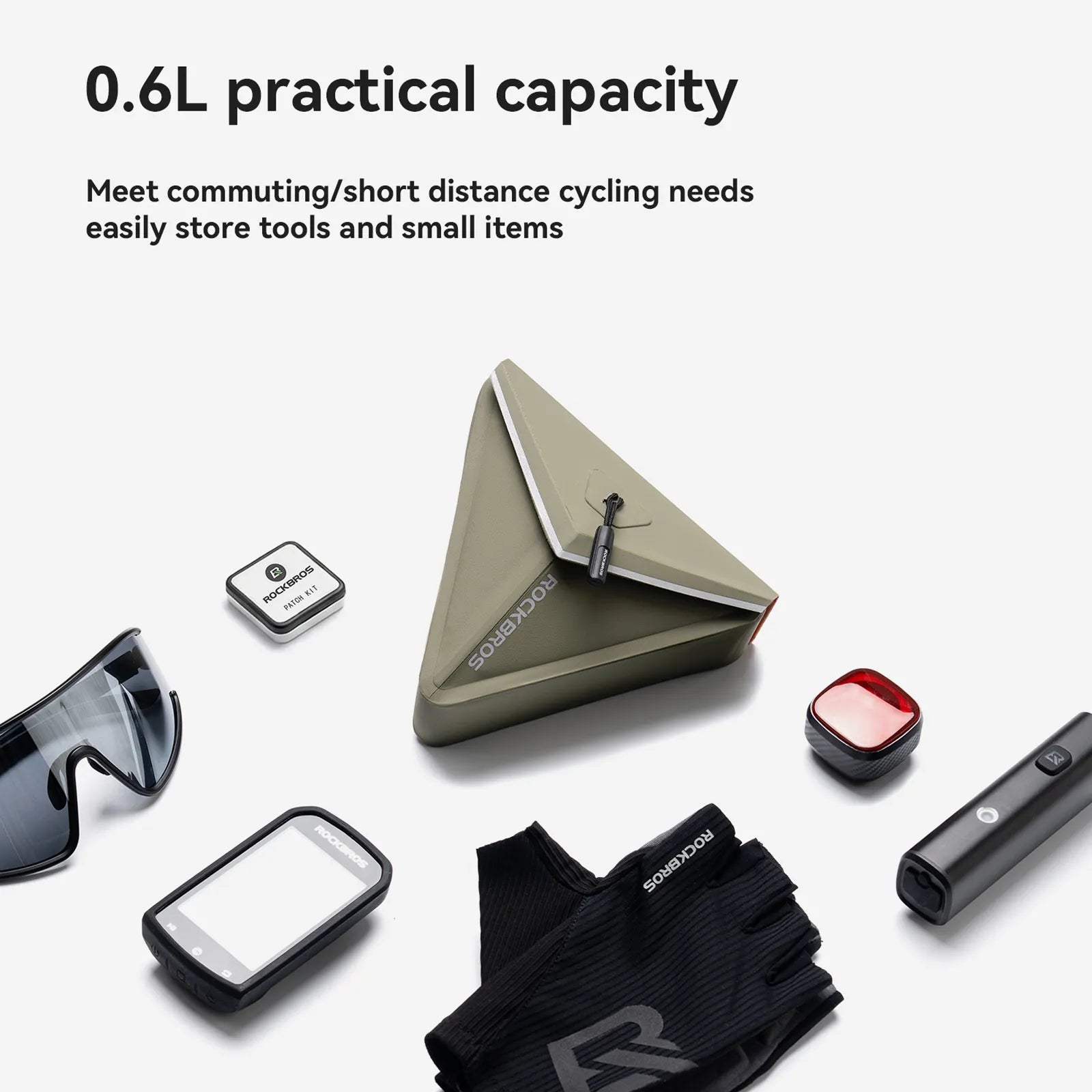 ROCKBROS Waterproof Triangle Bike Saddle Bag 0.6L with Magnetic Quick Release.
#color_black