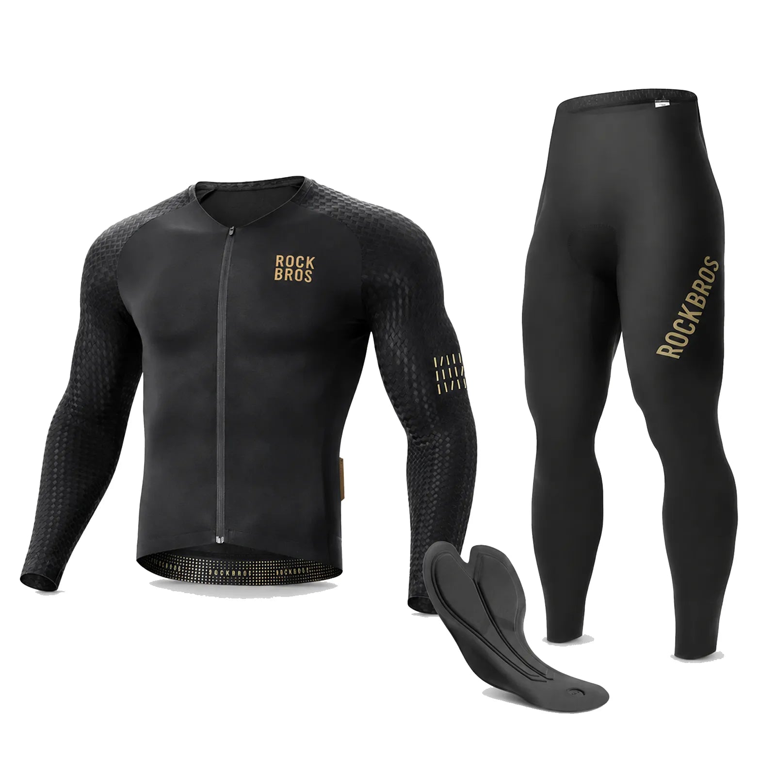 ROCKBROS winter cycling apparel bundle with long sleeve jersey and cycling tights.
#color_black