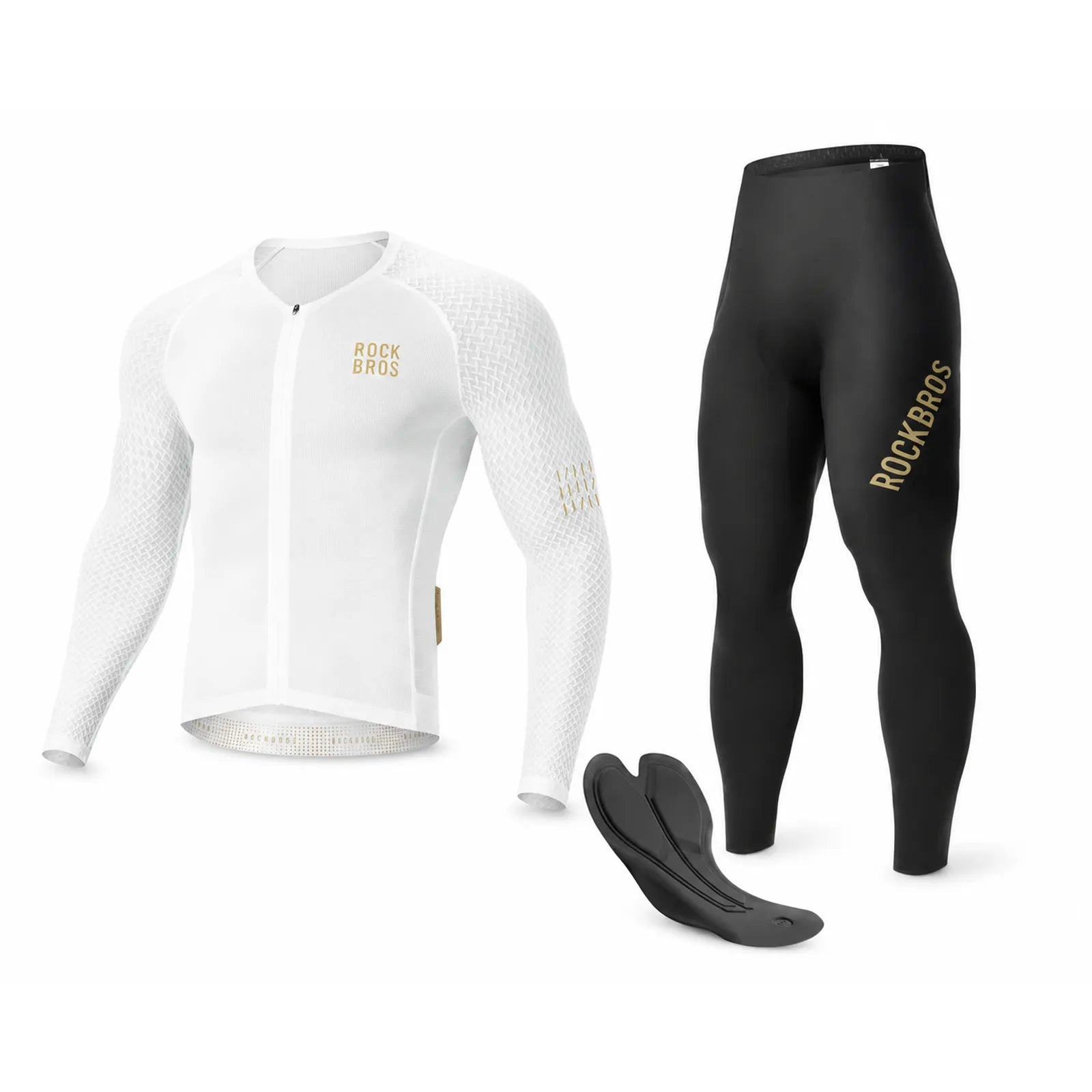 ROCKBROS winter cycling apparel bundle with long sleeve jersey and cycling tights.
#color_white