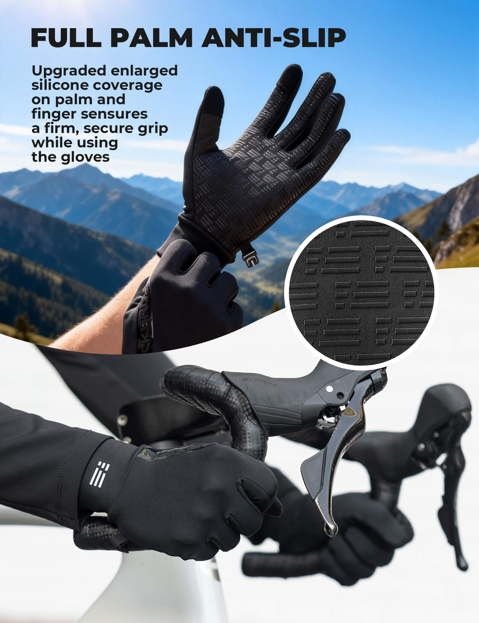 ROCKBROS Winter Cycling Gloves with Graphene Thermal Lining - Windproof Full Finger Design.
#color_black