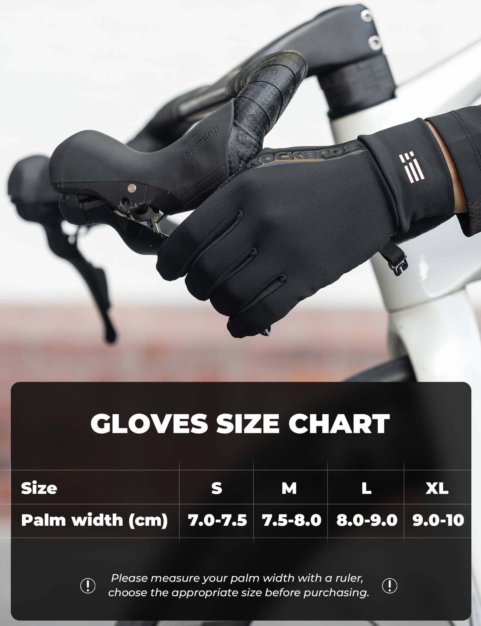 ROCKBROS Winter Cycling Gloves with Graphene Thermal Lining - Windproof Full Finger Design.
#color_black