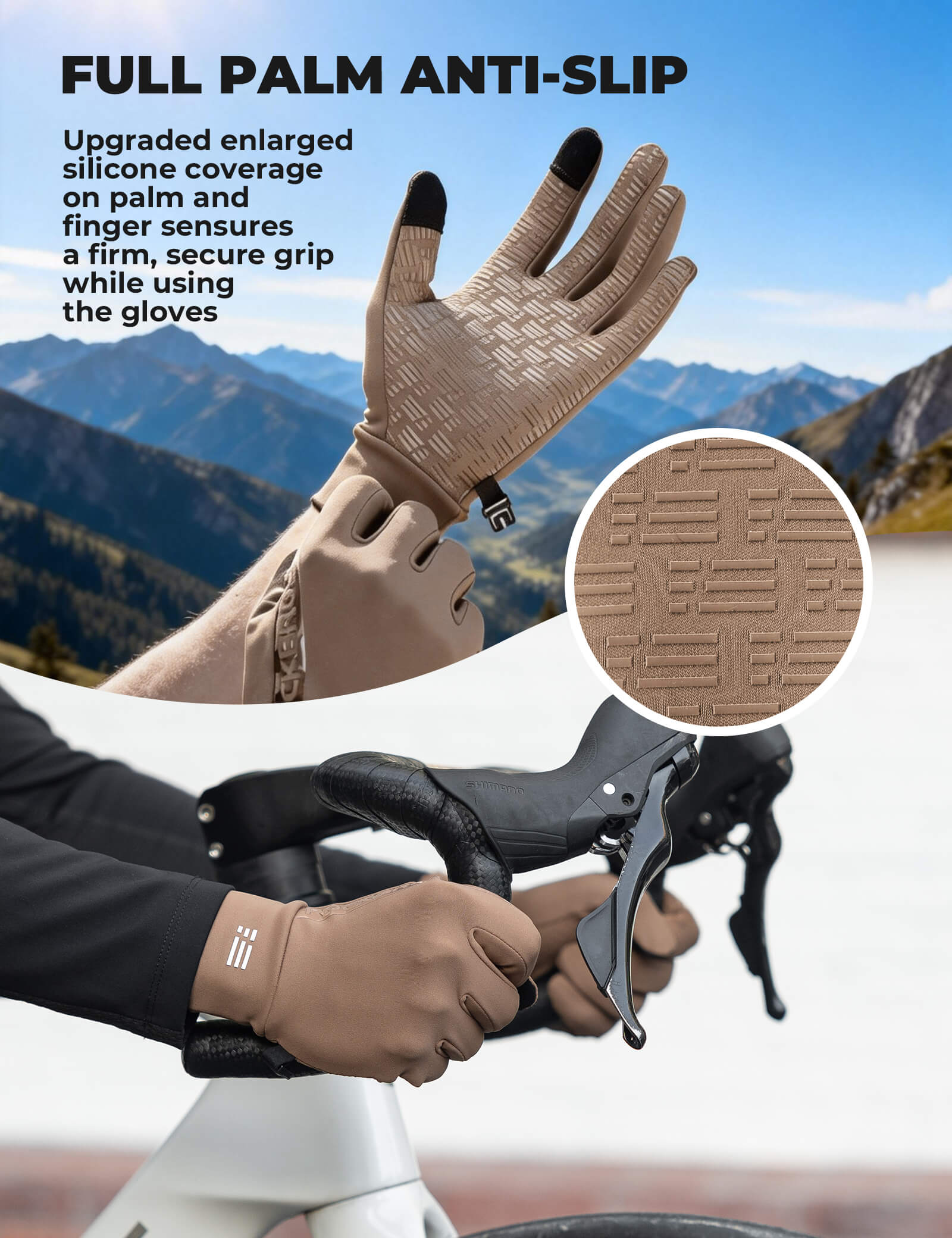 ROCKBROS Winter Cycling Gloves with Graphene Thermal Lining - Windproof Full Finger Design.
#color_tan
