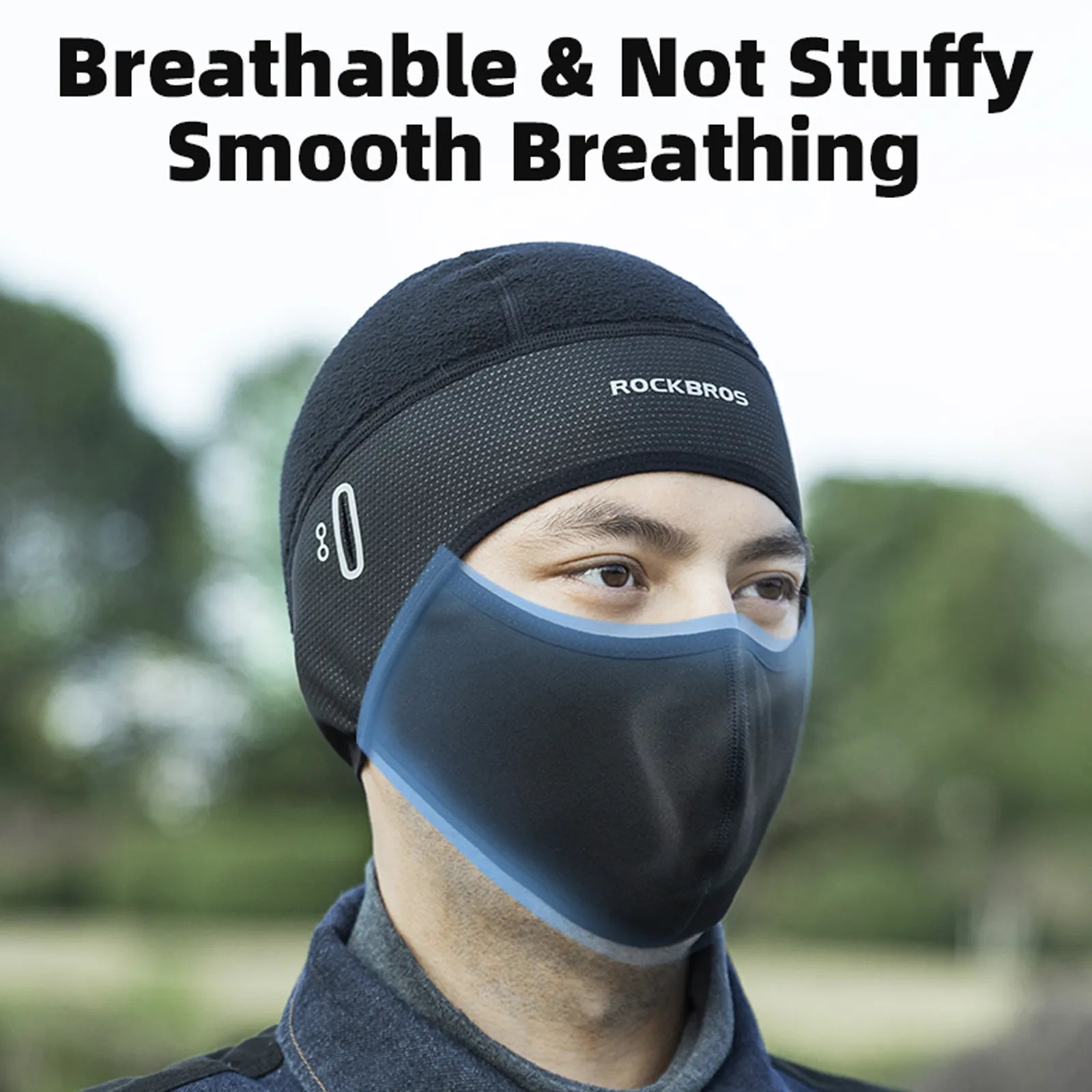 ROCKBROS winter motorcycle balaclava with glasses slot, thermal windproof face mask for cold weather riding