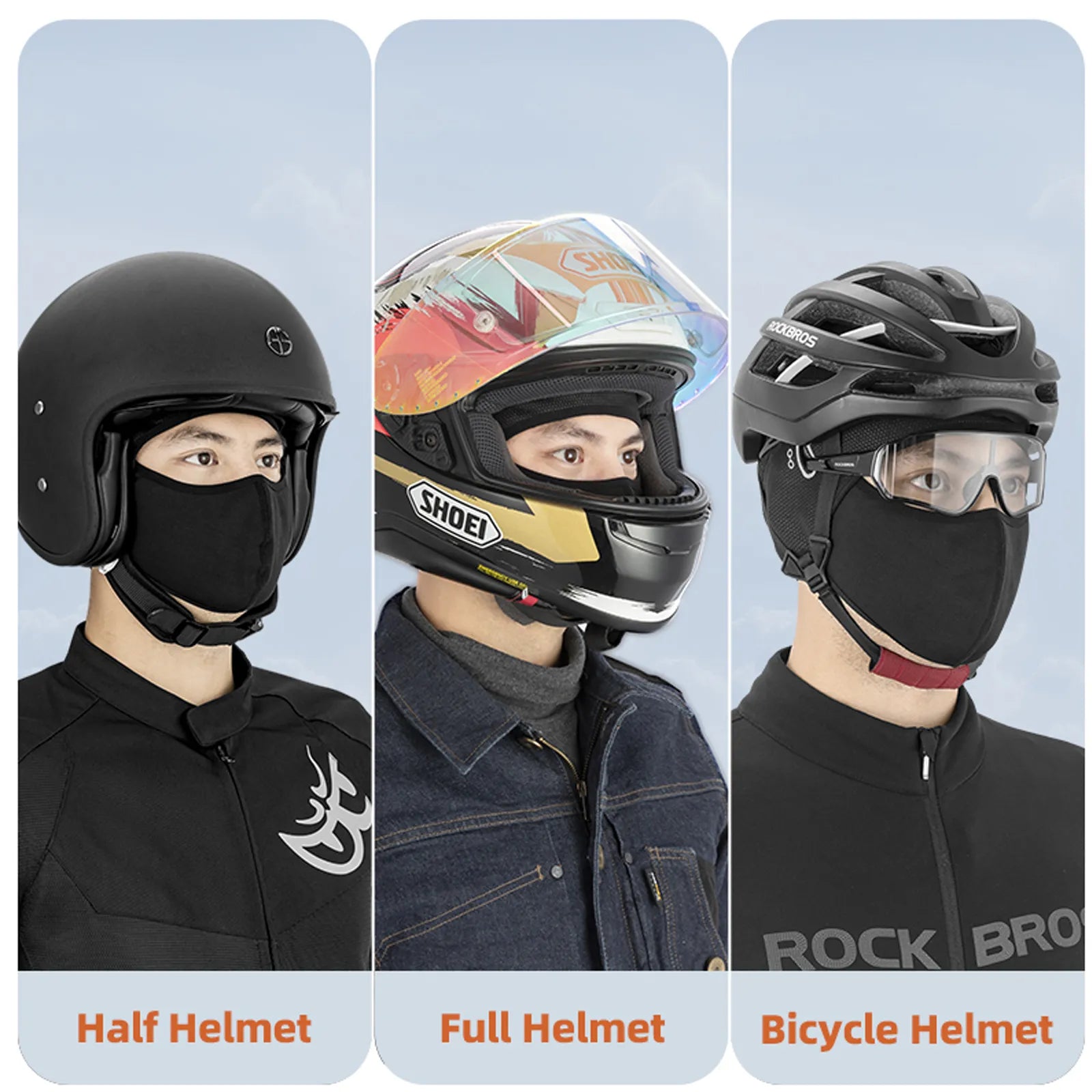 ROCKBROS winter motorcycle balaclava with glasses slot, thermal windproof face mask for cold weather riding