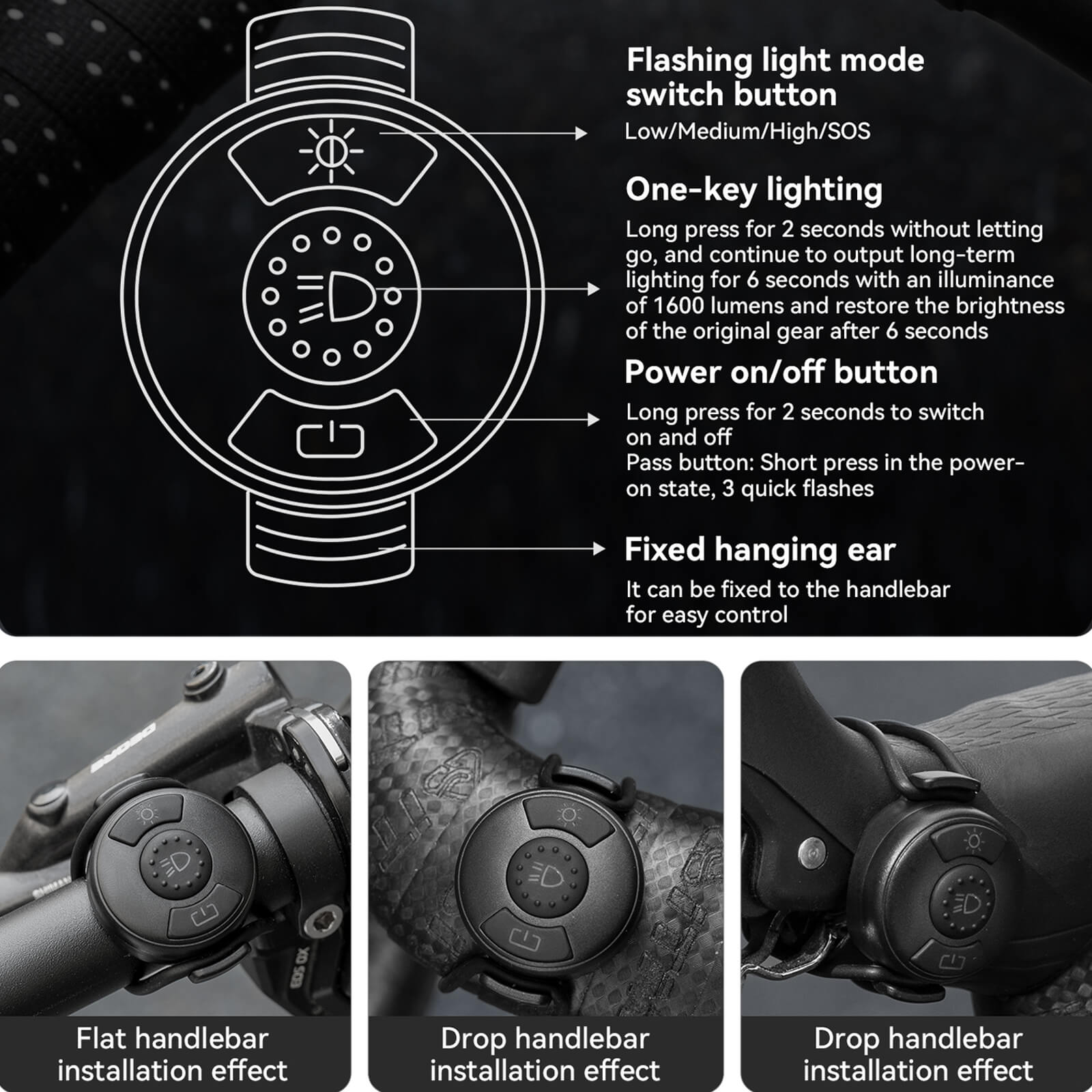 rockbros wireless remote bike headlight for night riding
#color_white