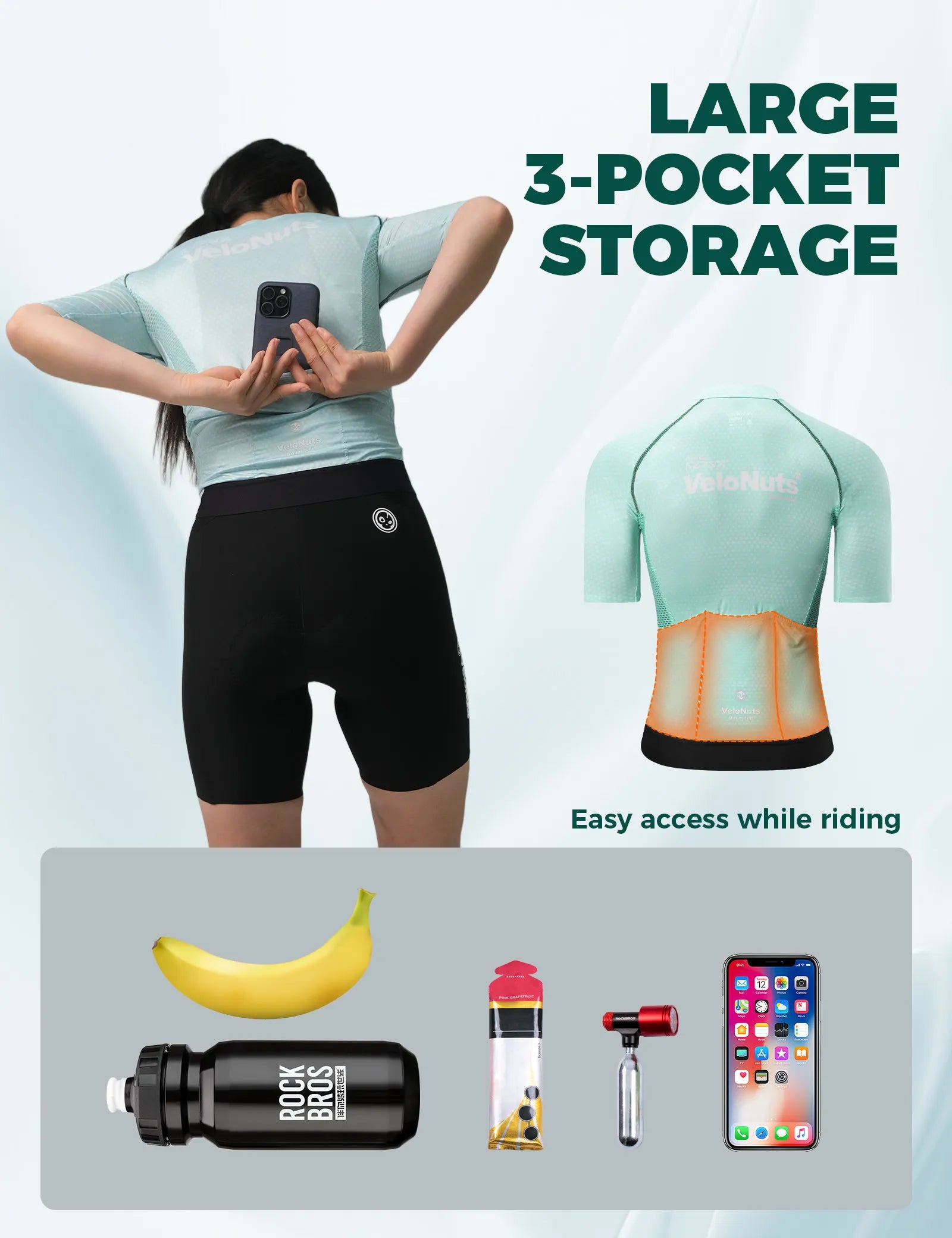 Rockbros Women's Short Sleeve Cycling Jersey in Iguana green pattern - Front view.
#color_gold