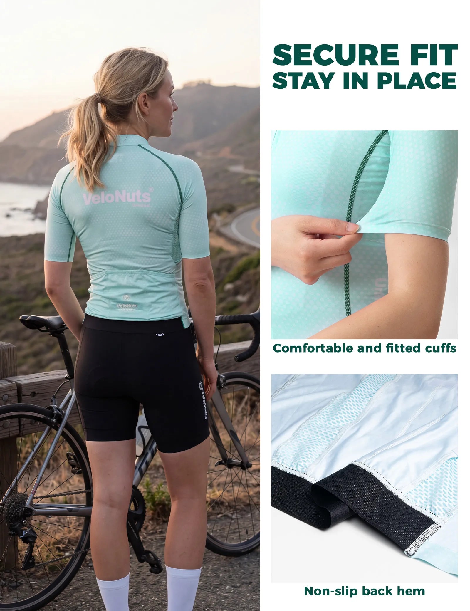 Rockbros Women's Short Sleeve Cycling Jersey in Iguana green pattern - Front view.
#color_gold