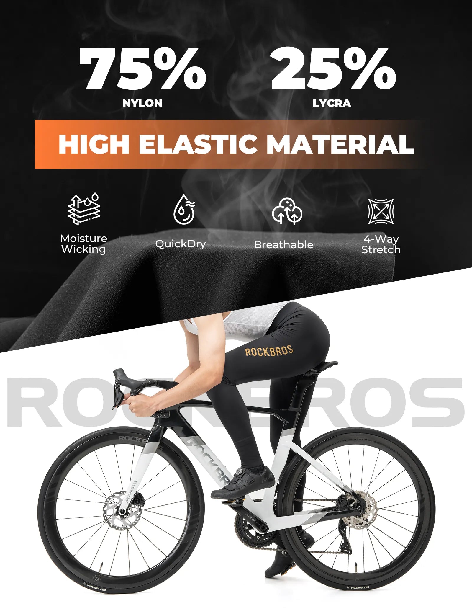 ROCKBROS Wright Pro Men's Long Cycling Bib Tights with Elastic Interface Pad - Professional Series Black.