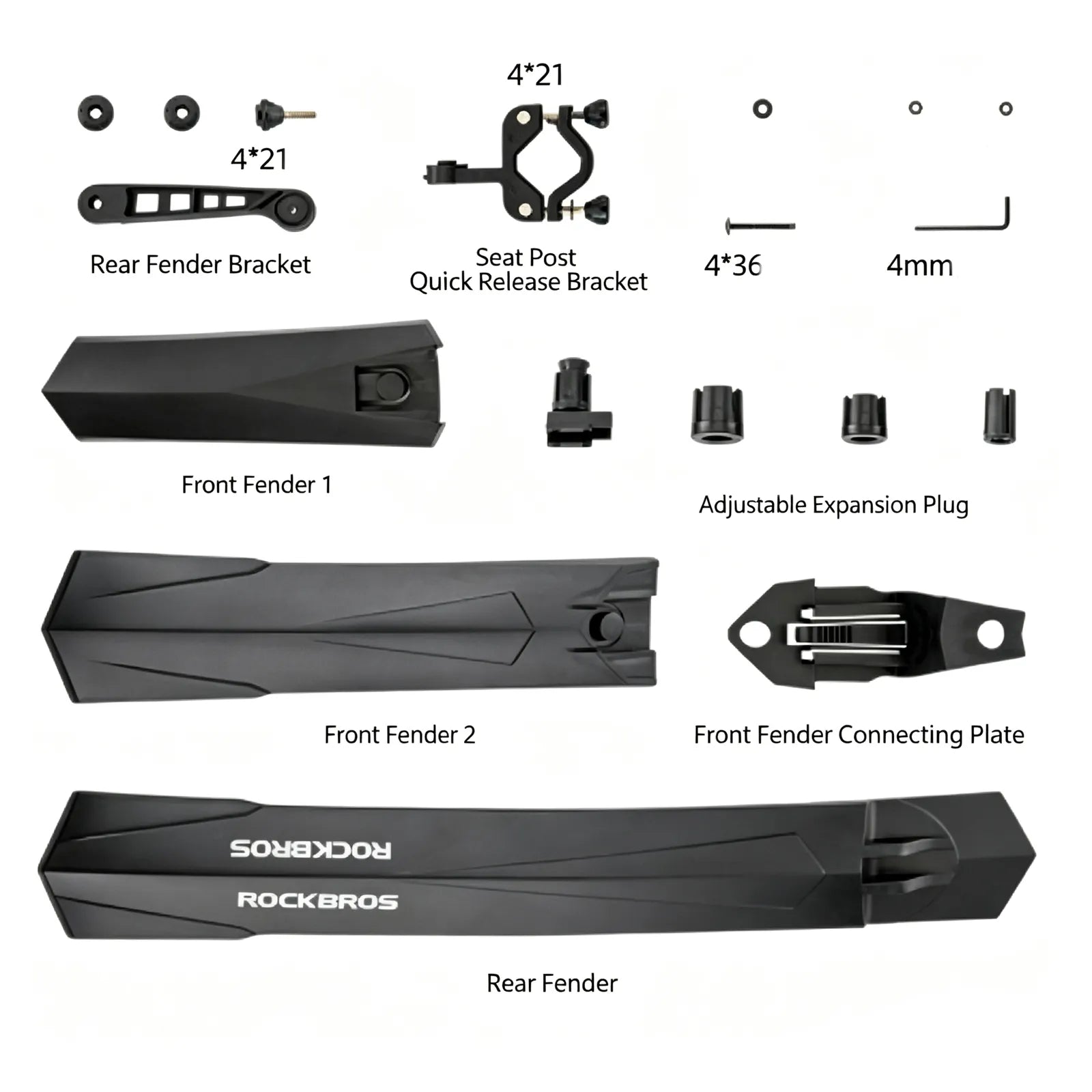 ROCKBROS WS1001 Quick Release Full Coverage MTB Mudguard Front Rear Set