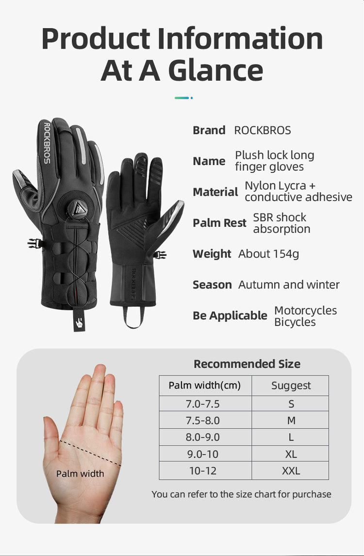 ROCKBROS Ski Cycling Gloves Winter Motorcycle Velvet Thermal Gloves Windproof Touch screen Gloves