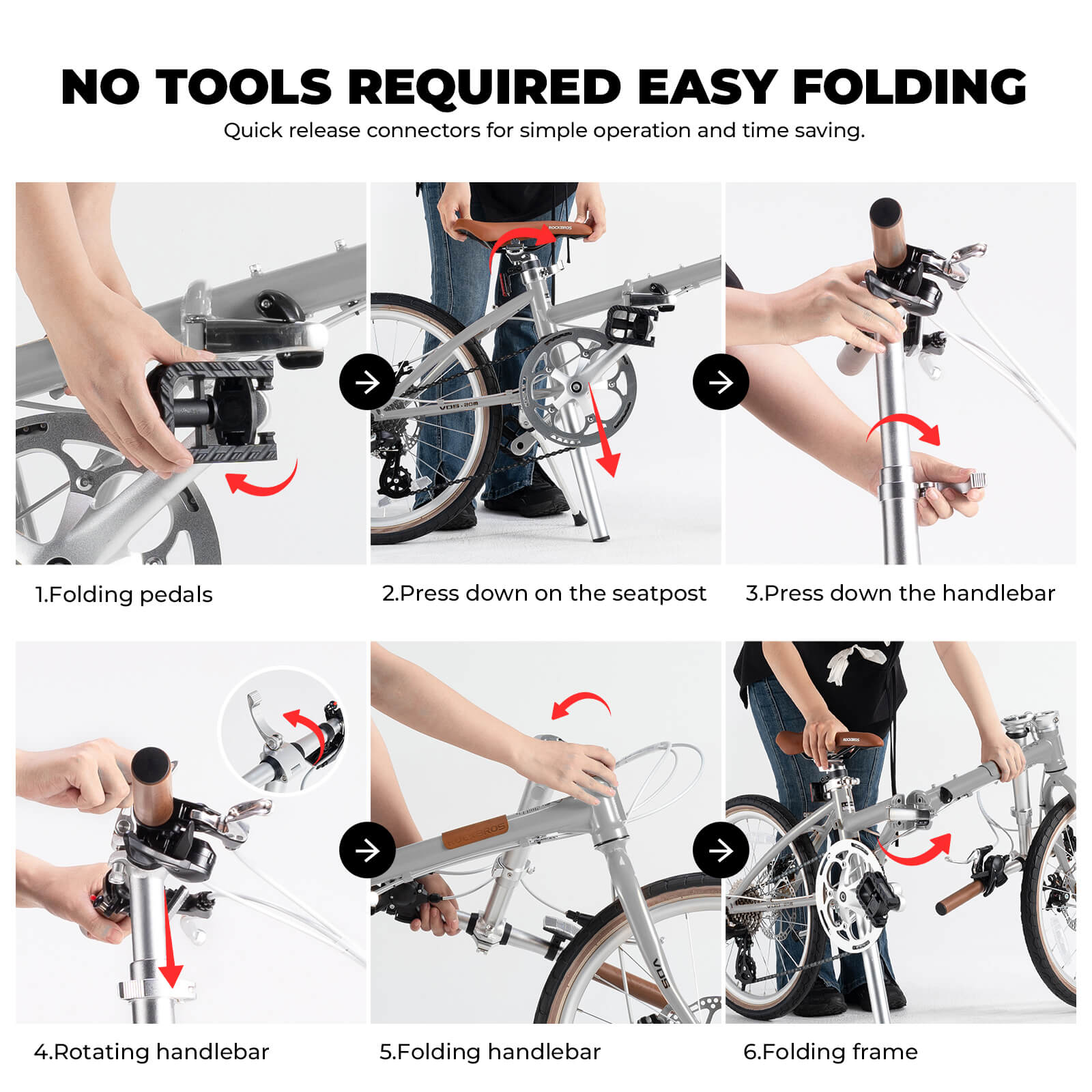 rockbros Folded view of the VDS 20-inch folding bicycle for easy storage.
#color_silver