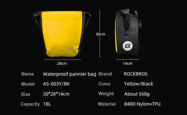 ROCKBROS Std Bicycle Saddlebags in Black or Yellow (Pair)