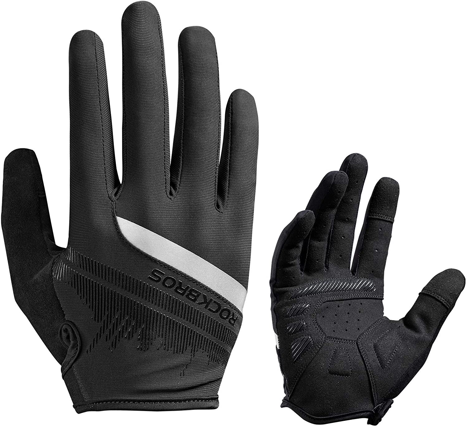 Rockbros- Bike Gloves Mens Cycling Gloves Touch Screen Anti-Slip MTB Road Biking Gloves Breathable Full Finger Bicycle Gloves for Outdoor Sports