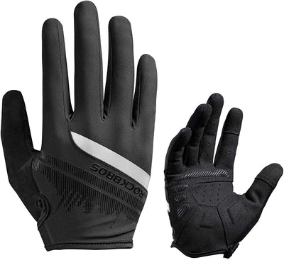Rockbros- Bike Gloves Mens Cycling Gloves Touch Screen Anti-Slip MTB Road Biking Gloves Breathable Full Finger Bicycle Gloves for Outdoor Sports