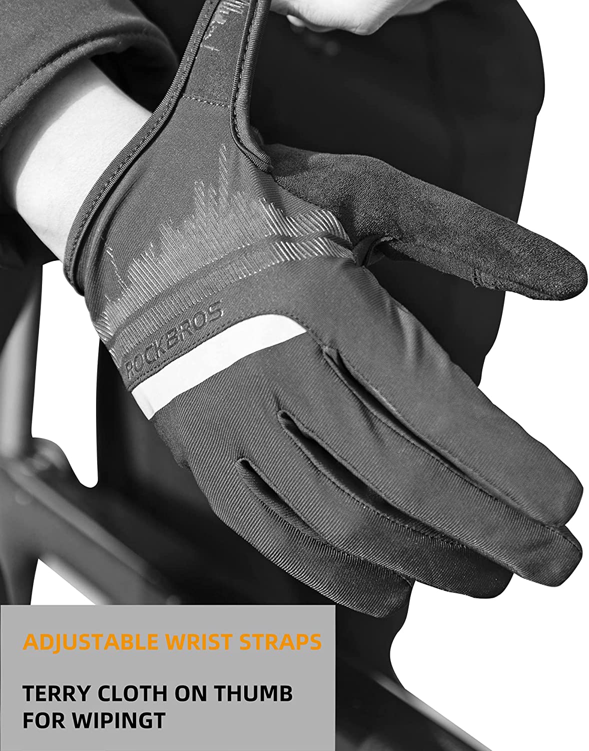 Rockbros- Bike Gloves Mens Cycling Gloves Touch Screen Anti-Slip MTB Road Biking Gloves Breathable Full Finger Bicycle Gloves for Outdoor Sports