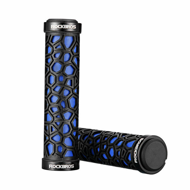 ROCKBROS Anti Skid Rubber Grips Bike Handlebar Grips Bicycle Double Lock-on Standard 2.22cm#Color_Blue