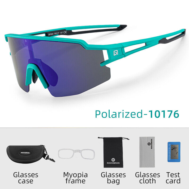 ROCKBROS Bicycle Polarized Cycling Sunglasses UV400 Golf Fishing Hiking Sports Glasses#Color_sand lake blue/Polarized Blue