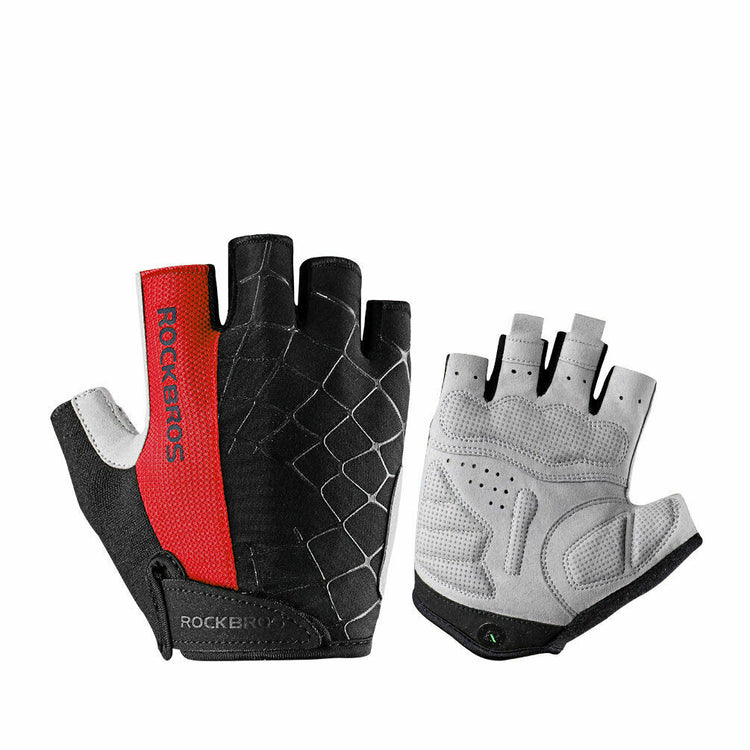 ROCKBROS Half Finger Cycling Short Gloves Shockproof Gloves#Color_Red