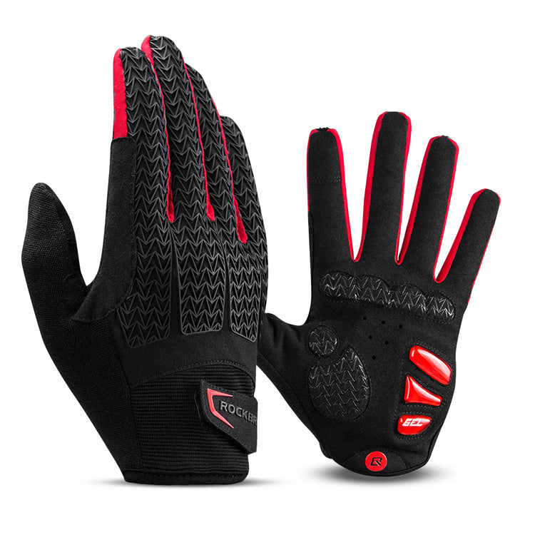 Rockbros-Cycling Gloves for Men Women Full Finger with Touch Screen Anti Slip Color Red