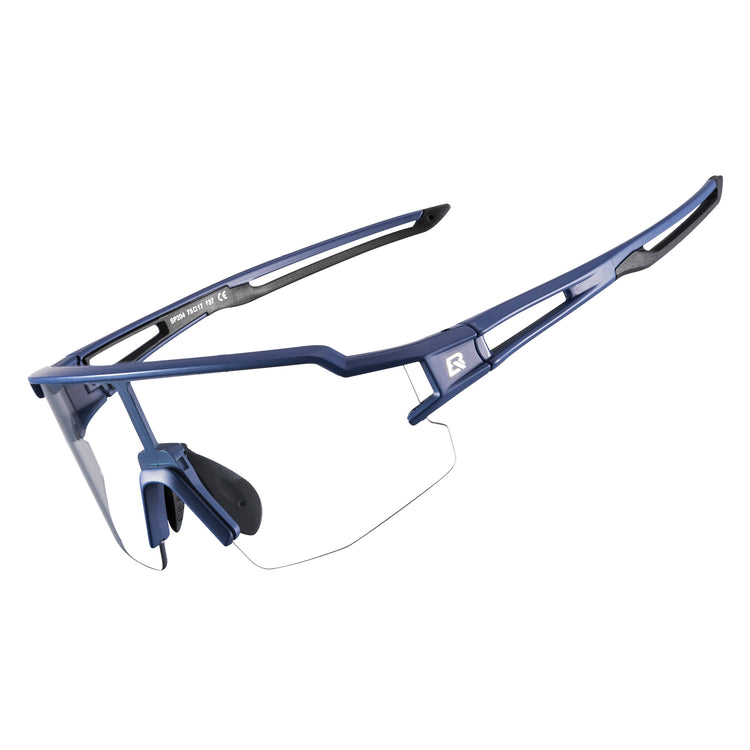 Rockbros Half Frame Photochromic Sport Sunglasses Cycling Bike Glasses UV400#Color_Blue